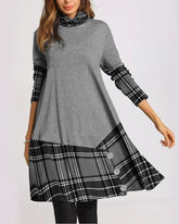 Långärmad klänning med rutig panel